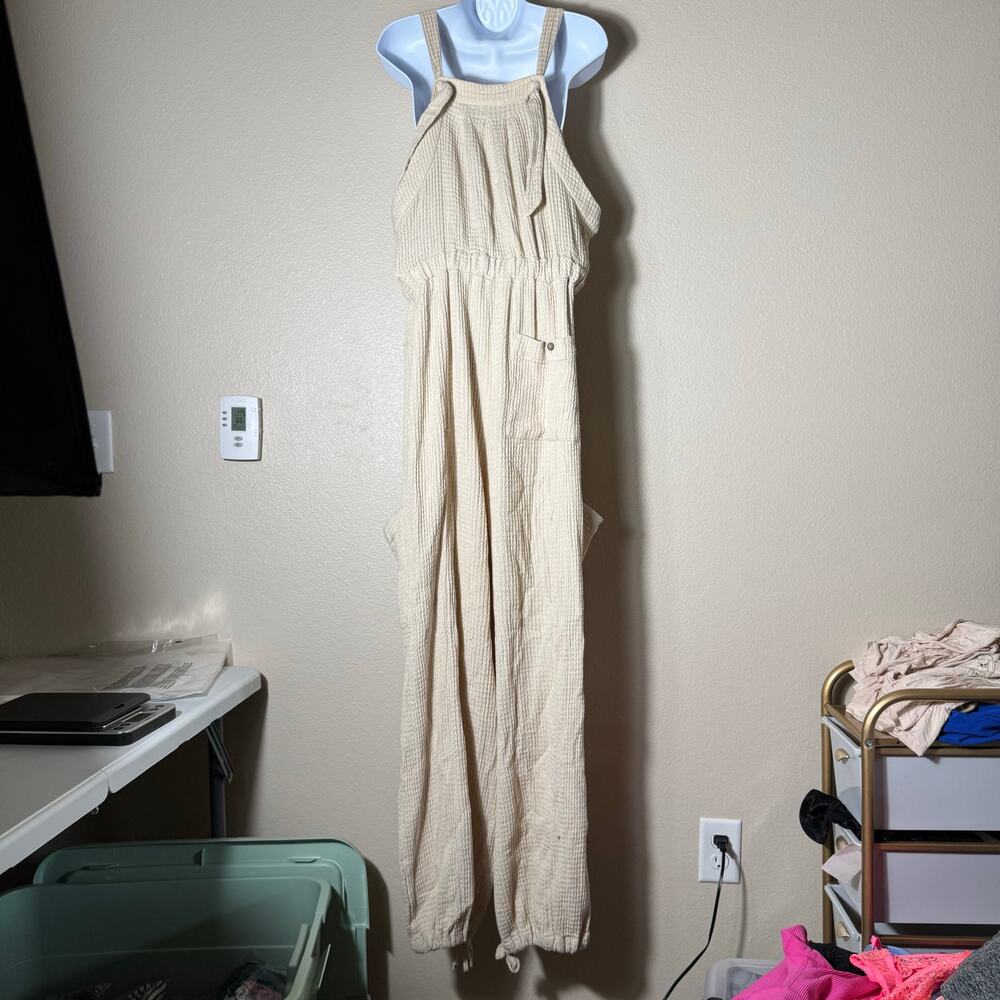 free people | cream off the grid waffle knit women's jumpsuit sz XL - Picture 6 of 11